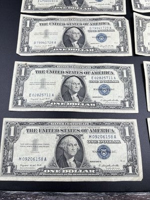 Lot of 10 1957 $1 Dollar Silver Certificate Blue Seal Notes Fine Circulated #58