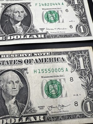 Lot of 12 $1 FRN Fancy Serial Number Federal Reserve Note Years 1963 - 2021 Circ