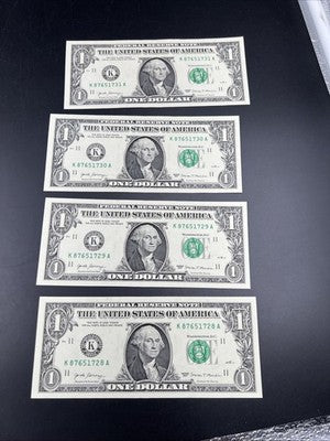 4 Consecutive 2017 $1 FRN Federal Reserve Notes CH UNC #28