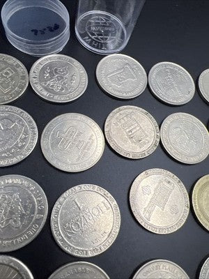 Lot of 20 $1 Casino Dollar Gaming Tokens Metal Circulated Conditions SKU#7520