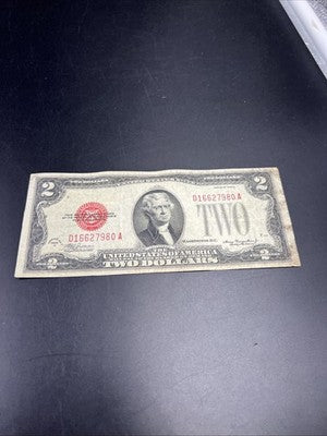 1928 D $2 USN United States Note Red Seal Bill Choice VG Very Good Circ #980