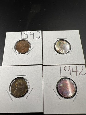 Lot of 4 AU / UNC Toner Lincoln Cent Coins 1942 1992 1958 1959 SK#a