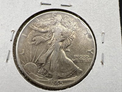 1945 P 50c Walking Liberty Half Dollar Missing Designer Initials FS-901 VF Circ