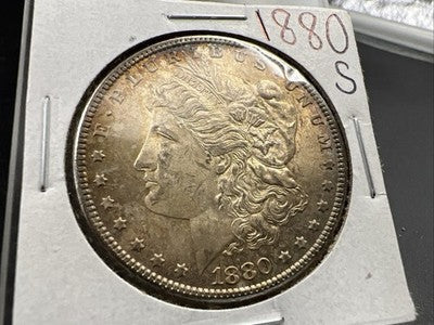 1880 S $1 Morgan Silver Dollar Coin BU Unc Nice Amber Toning Toner