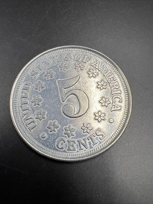 Large 3 Inch Novelty Pewter Coin/Coaster/Paperweight 1877 Shield Nickel