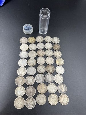 Barber Quarters 90% Silver Coin Quarter Roll $10 Face Value 40 Coins VG SKU#1A