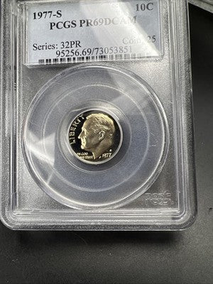 1977 S 10c Roosevelt Copper Nickel Dime Coin PCGS PR69 DCAM #851