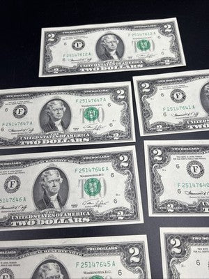 11 Consecutive 1976 FRN Two Dollar Bicentennial Bills UNC Atlanta District #37