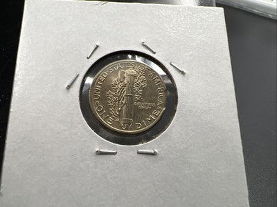 1942 P 10c Mercury Dime Coin Clipped Planchet Error AU