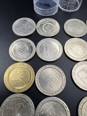 Lot of 20 $1 Casino Dollar Gaming Tokens Metal Circulated Conditions SKU#7546