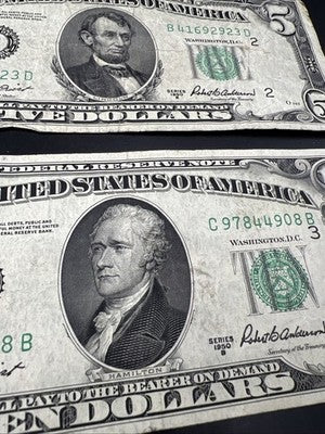 FRN Collector's Lot 1950 B $5 & $10 Federal Reserve Note Bills VG / F #908