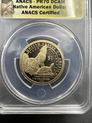 2013 S $1 Sacagawea Native Delawares Treaty Dollar Gem Proof ANACS PR70 DCAM