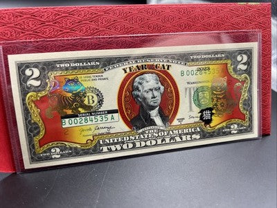 2017 Lucky Money Year of Cat Colorized $2 Two Dollar Bill #35