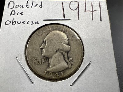 1941 P 25c Washington Silver Quarter Coin AG Circ DDO Double Die Obverse SK#1B