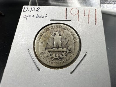 1941 25c Washington Silver Quarter Coin AG DDR Reverse Double Die Variety