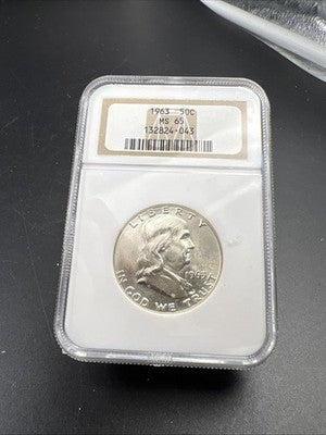 1963 P 50c Franklin 90% Silver Half Dollar Coin NGC MS65 Gem Bu Certified #43