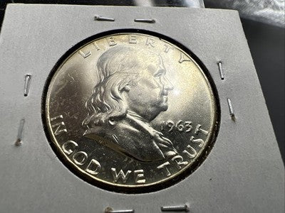 1963 D Franklin Half Dollar Silver Coin Choice BU UNC Neat Toning Reverse #B