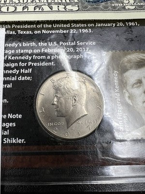 JFK Collection 2017 $2 Colorized Two Dolalr Bill FRN & Kennedy Half Dollar #76