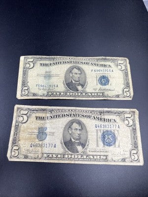 Five Dollar Bill Collector's Lot 1934 1953 $5 US Silver Certificates Very Circ