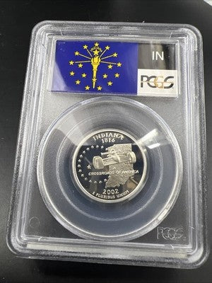 2002 S Proof Silver Indiana Statehood Quarter Coin PCGS PR69 DCAM #338