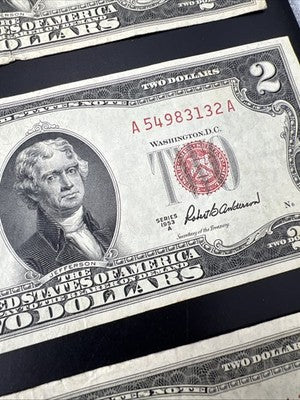 Lot of 10 1953 $2 USN Red Seal Legal Tender Bills VG Very Good + Circ #966