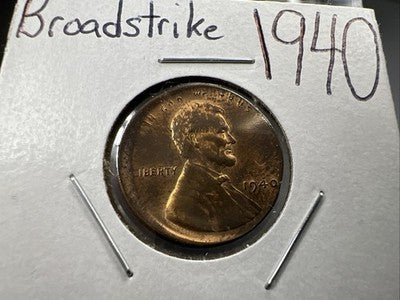 1940 P Broadstruck Error Lincoln Wheat Cent 1c CH AU About UNC