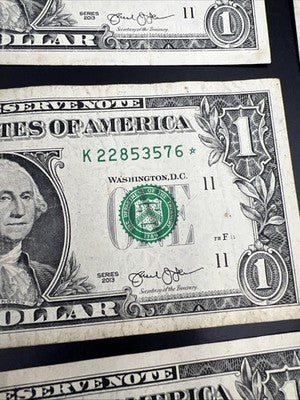 Lot of 10 2013 Star * $1 FRN Federal Reserve Notes Circ #314