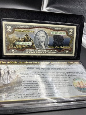 400th Anniversary of the Mayflower Colorized $2 FRN Two Dollar & Half Dollar Set