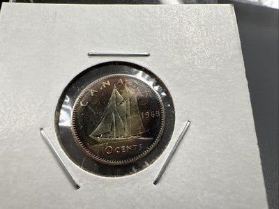 1965 Canada 10 Cents Silver Coin Nice Toning Toner Uncirculated