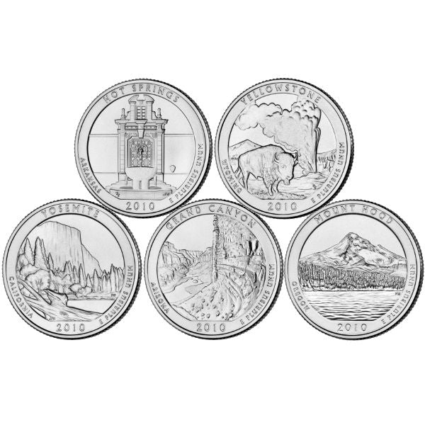 2010 D 25C 5 Coin Set ATB National Clad Park Quarter