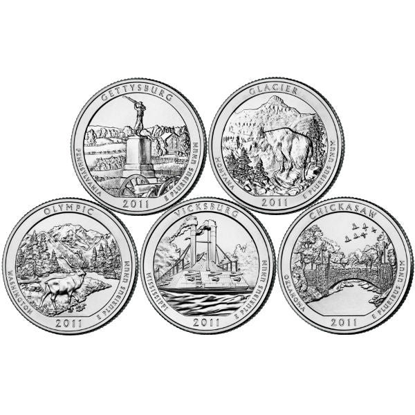 2011 D 25C 5 Coin Set ATB National Clad Park Quarter