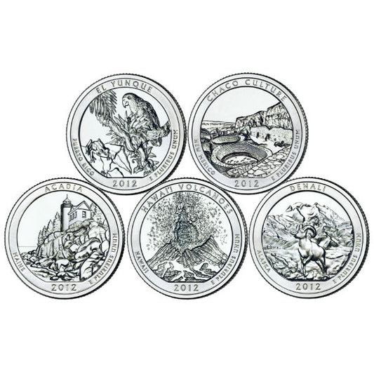 2012 P 25C 5 Coin Set ATB National Clad Park Quarter