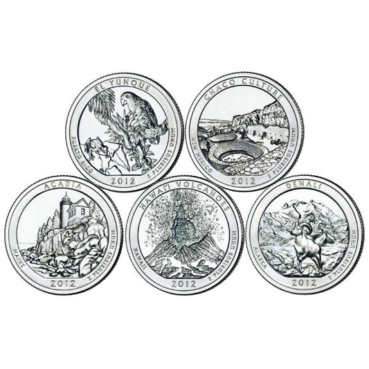 2012 D 25C 5 Coin Set ATB National Clad Park Quarter