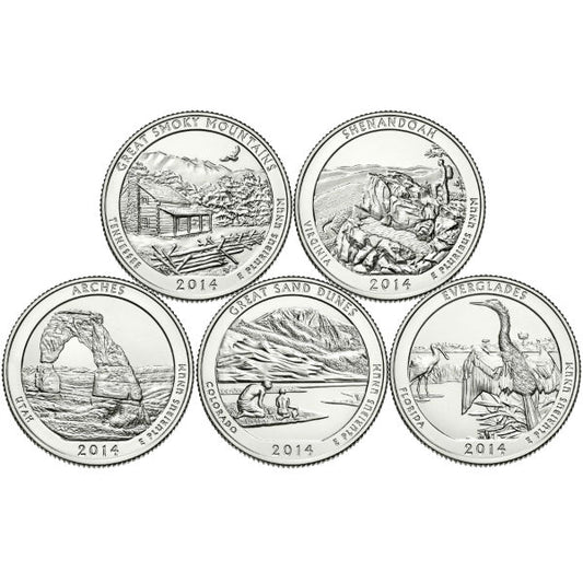 2014 P 25C 5 Coin Set ATB National Clad Park Quarter