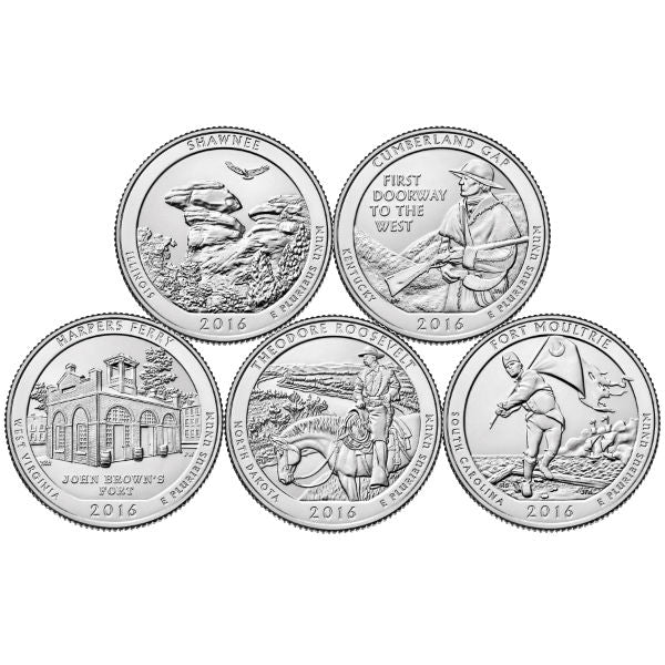 2016 D 25C 5 Coin Set ATB National Clad Park Quarter