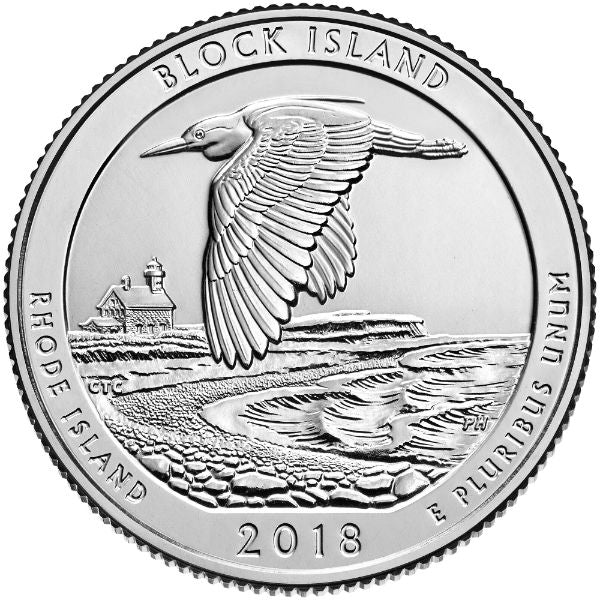 2018 P Block Island National Wildlife Refuge (Rhode Island) 40-Coin Roll ATB America The Beautiful Quarter Coin BU