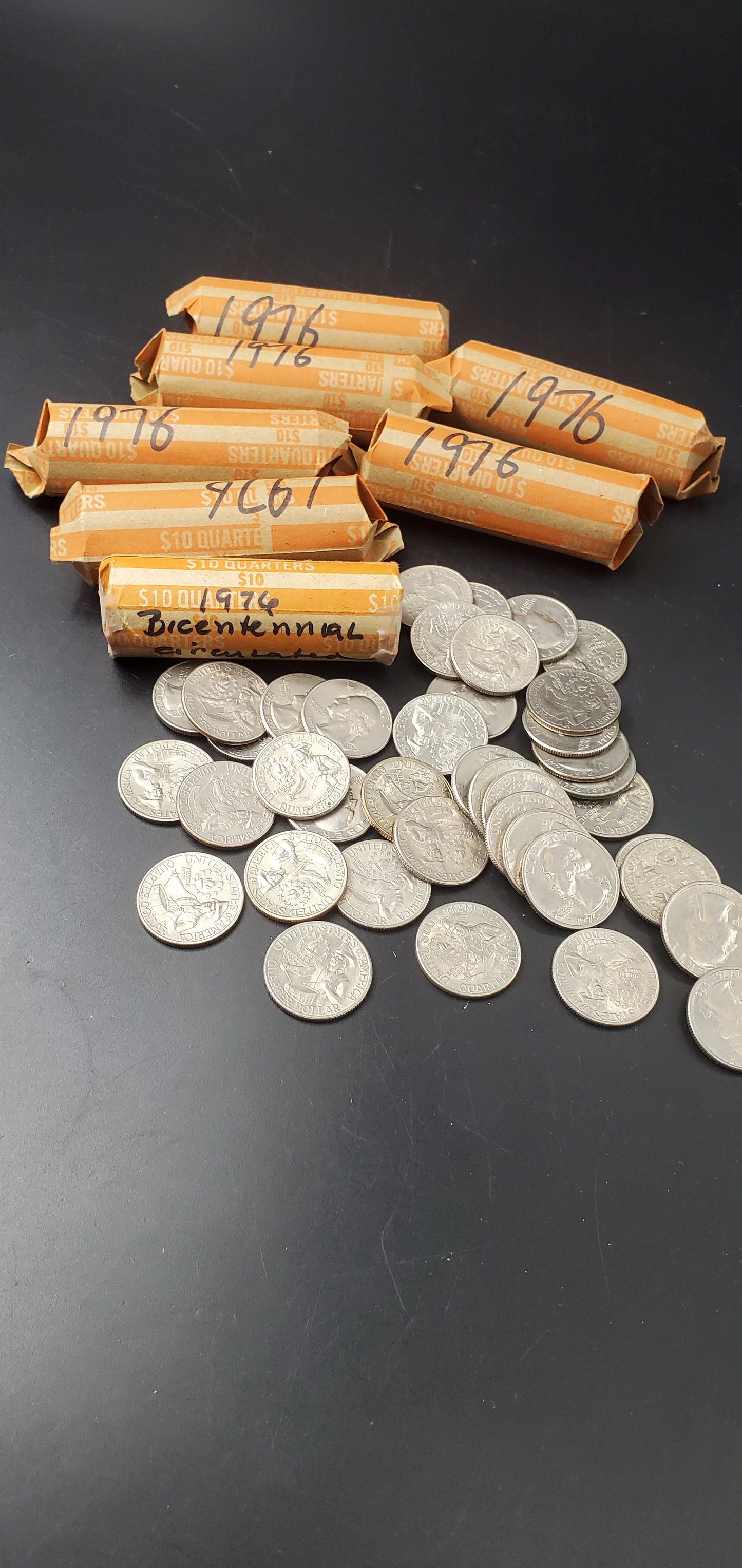 40 Coin 1976 25c Bicentennial Washington Quarter Roll Circulated