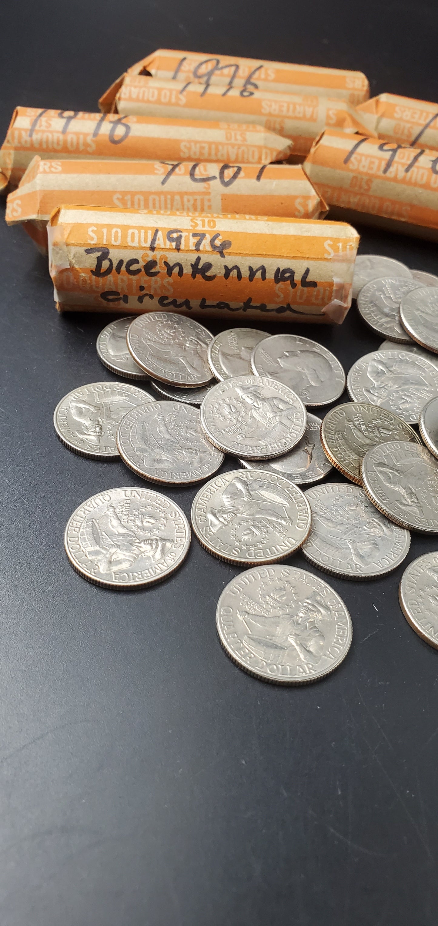 40 Coin 1976 25c Bicentennial Washington Quarter Roll Circulated