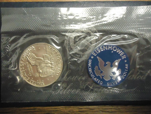1971 S $1 Blue Ike Eisenhower Dollar Coin Silver Clad Blue Envelope BU