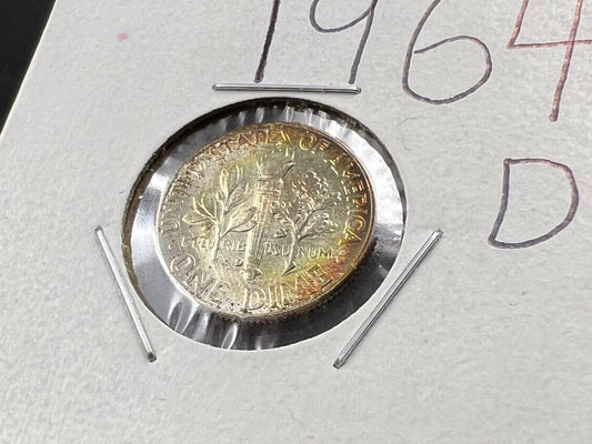 1964 D 10c Roosevelt Silver Dime Coin CH BU PQ Toning Toner #a