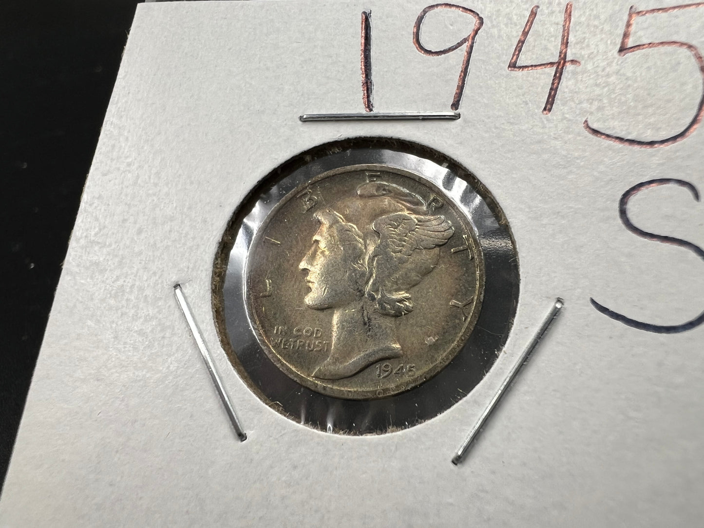 1945 S 10c Mercury Dime Coin XF / AU Neat Toning Toner #B