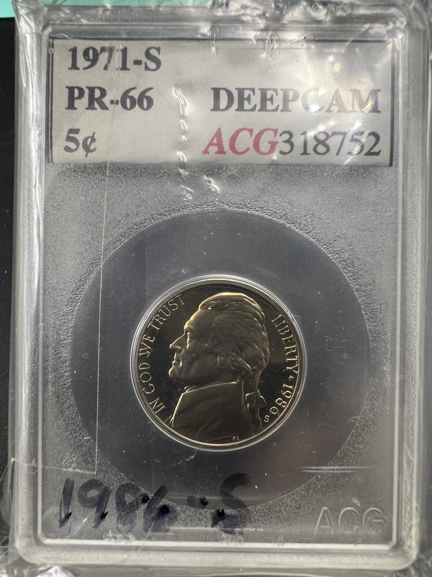 Accugrade Error Slab 1986 S 5c 1971 S 5c PR-66 Holder Proof Jefferson Nickel