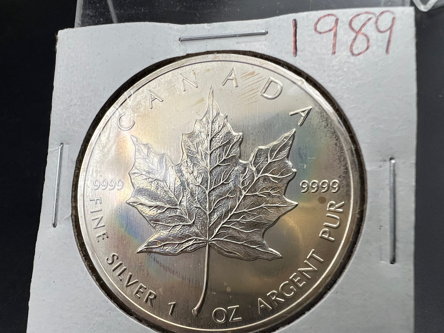 1989 1 oz .9999 Ultra Fine Canada Silver Maple Leaf Coin GEM UNC PQ Toning Toner sk#b