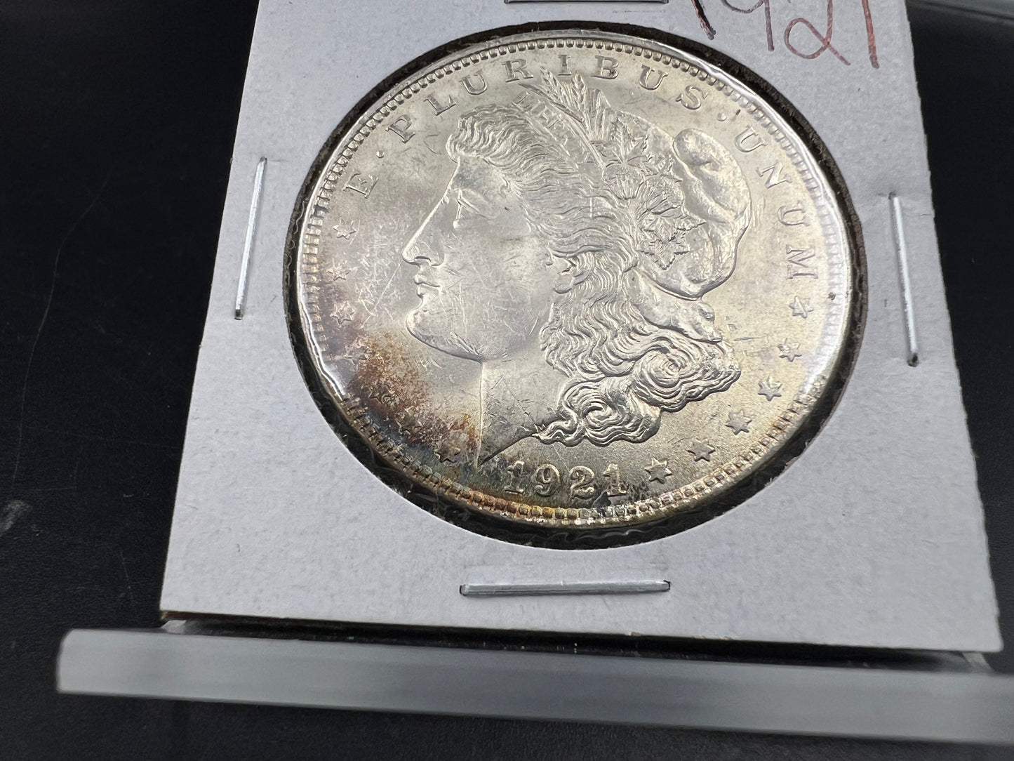1921 P $1 Morgan Silver Dollar Coin Neat Toning Toner obverse CH BU