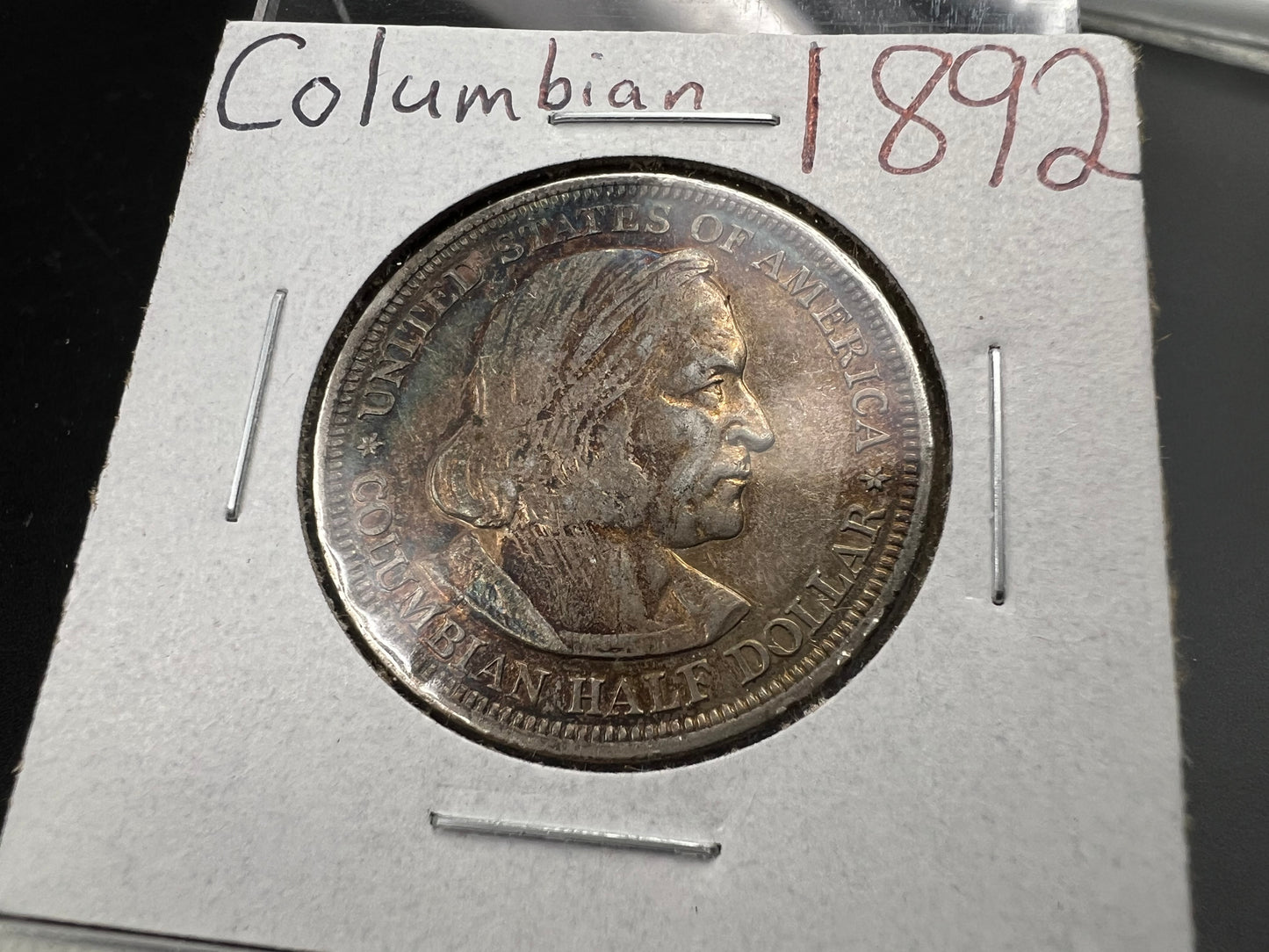 1892 50c Columbian Silver Half Dollar Coin Chicago World's Fair Commemorative Coin Neat Toning VF Very Fine Circ #a