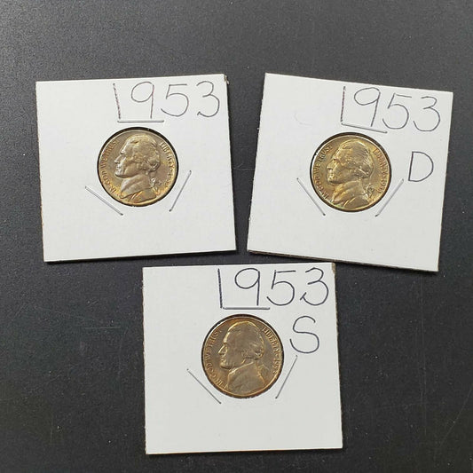 ESTATE LOT 3 EARLY CH AU TO GEM BU JEFFERSON NICKEL 5C COINS NICE TONING TONER 5