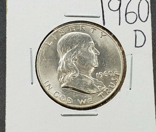 1960 D Franklin Silver 90% Half Dollar Coin BU Uncirculated New Condition