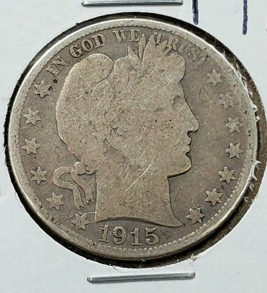 1915 D Barber Silver Half Dollar 50c Coin CH G GOOD / VG VERY GOOD CIRCULATED