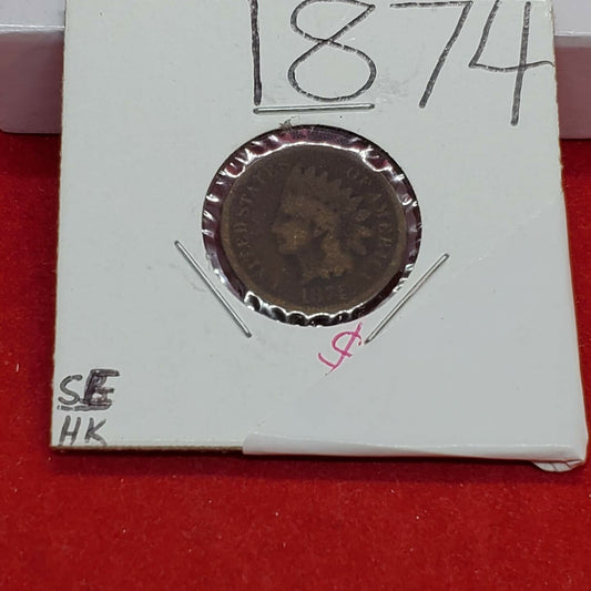 1874 Indian Head Copper Bronze Cent Penny Coin Good Details ED