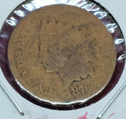 1876 Indian Head Copper Bronze Cent Penny Coin AG About Good